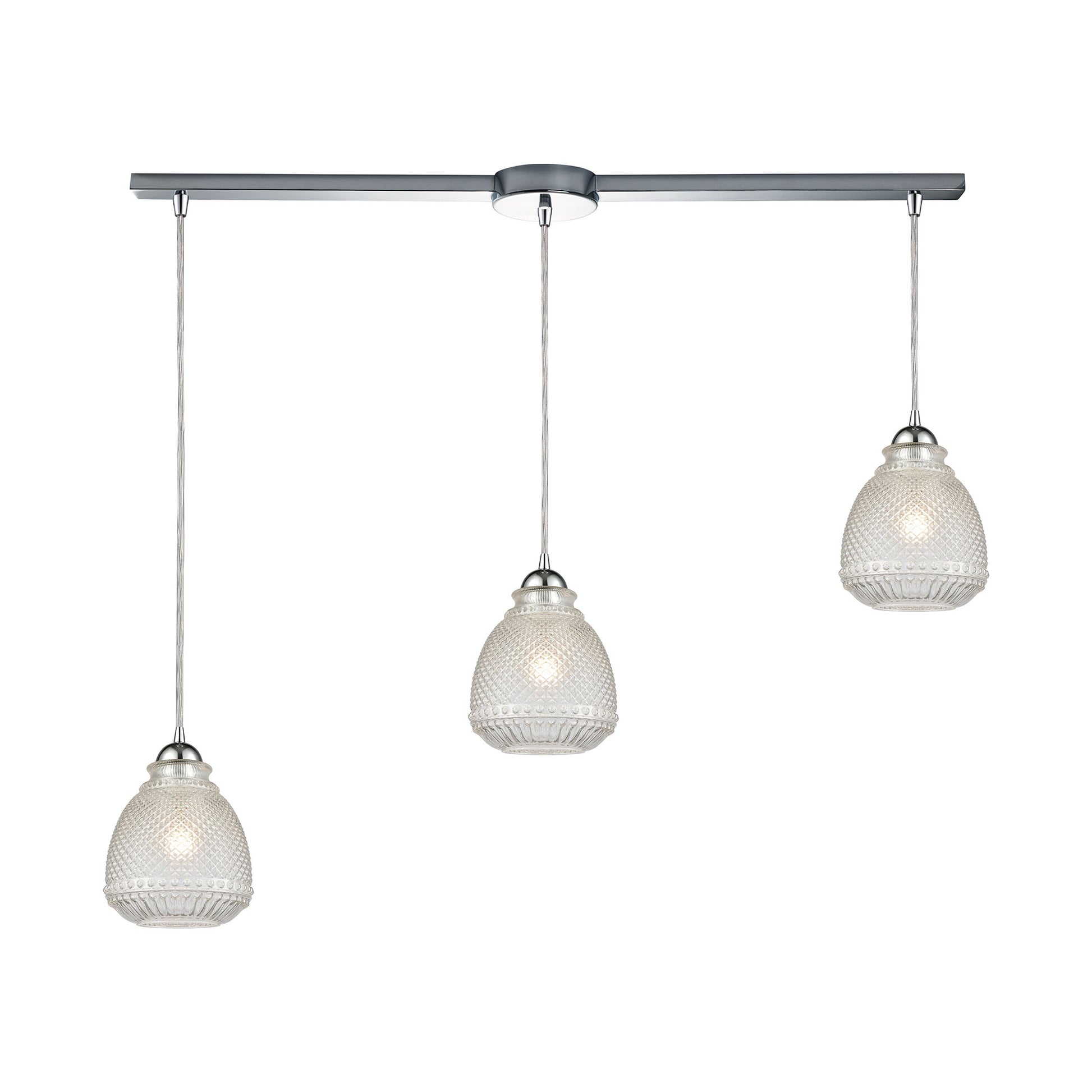 ELK SHOWROOM 56590/3L Victoriana 3-Light Linear Mini Pendant Fixture in Polished Chrome with Clear Crosshatched Glass