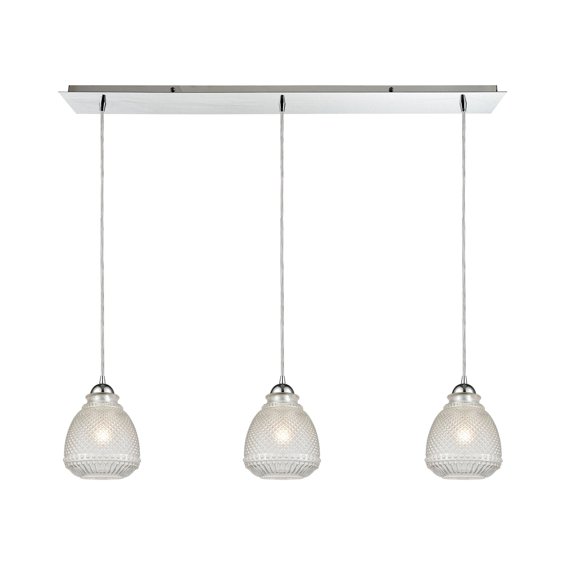 ELK SHOWROOM 56590/3LP Victoriana 3-Light Linear Mini Pendant Fixture in Polished Chrome with Clear Crosshatched Glass