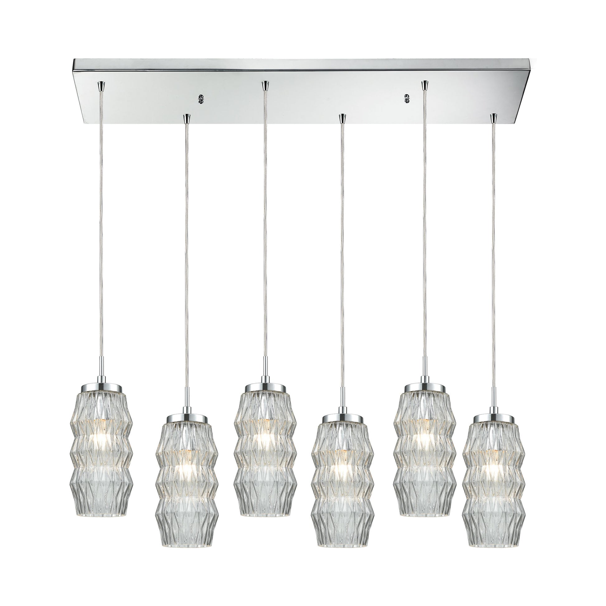 ELK SHOWROOM 56650/6RC Zigzag 6-Light Rectangular Pendant Fixture in Polished Chrome with Clear Patterned Glass