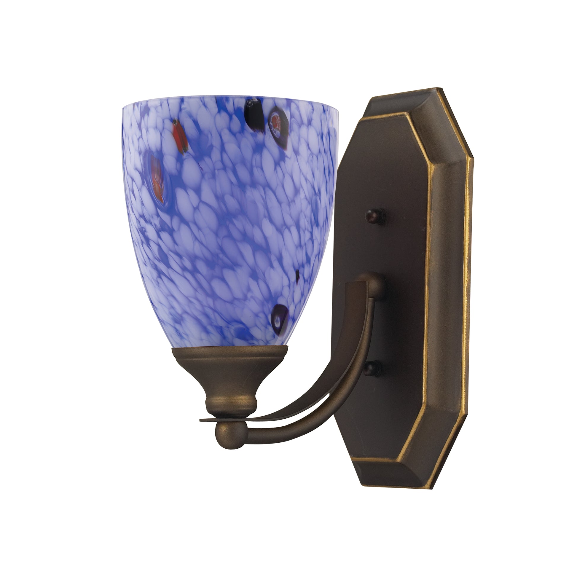 ELK SHOWROOM 570-1B-BL Mix-N-Match Vanity 1-Light Wall Lamp in Aged Bronze with Starburst Blue Glass