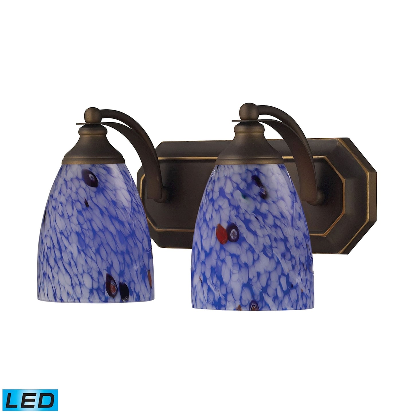 ELK SHOWROOM 570-2B-BL-LED Mix-N-Match Vanity 2-Light Wall Lamp in Aged Bronze with Starburst Blue Glass - Includes LED Bulbs