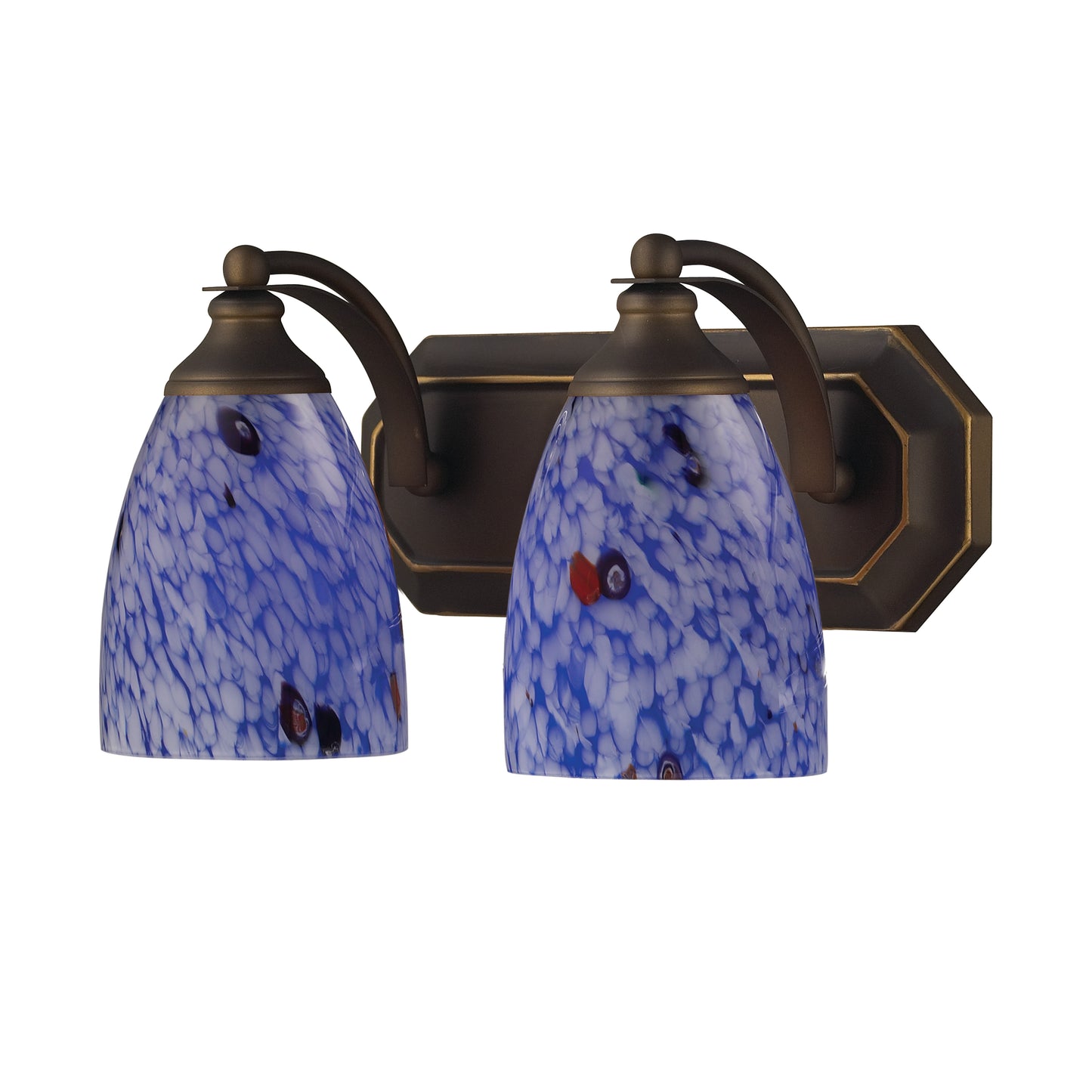 ELK SHOWROOM 570-2B-BL Mix-N-Match Vanity 2-Light Wall Lamp in Aged Bronze with Starburst Blue Glass