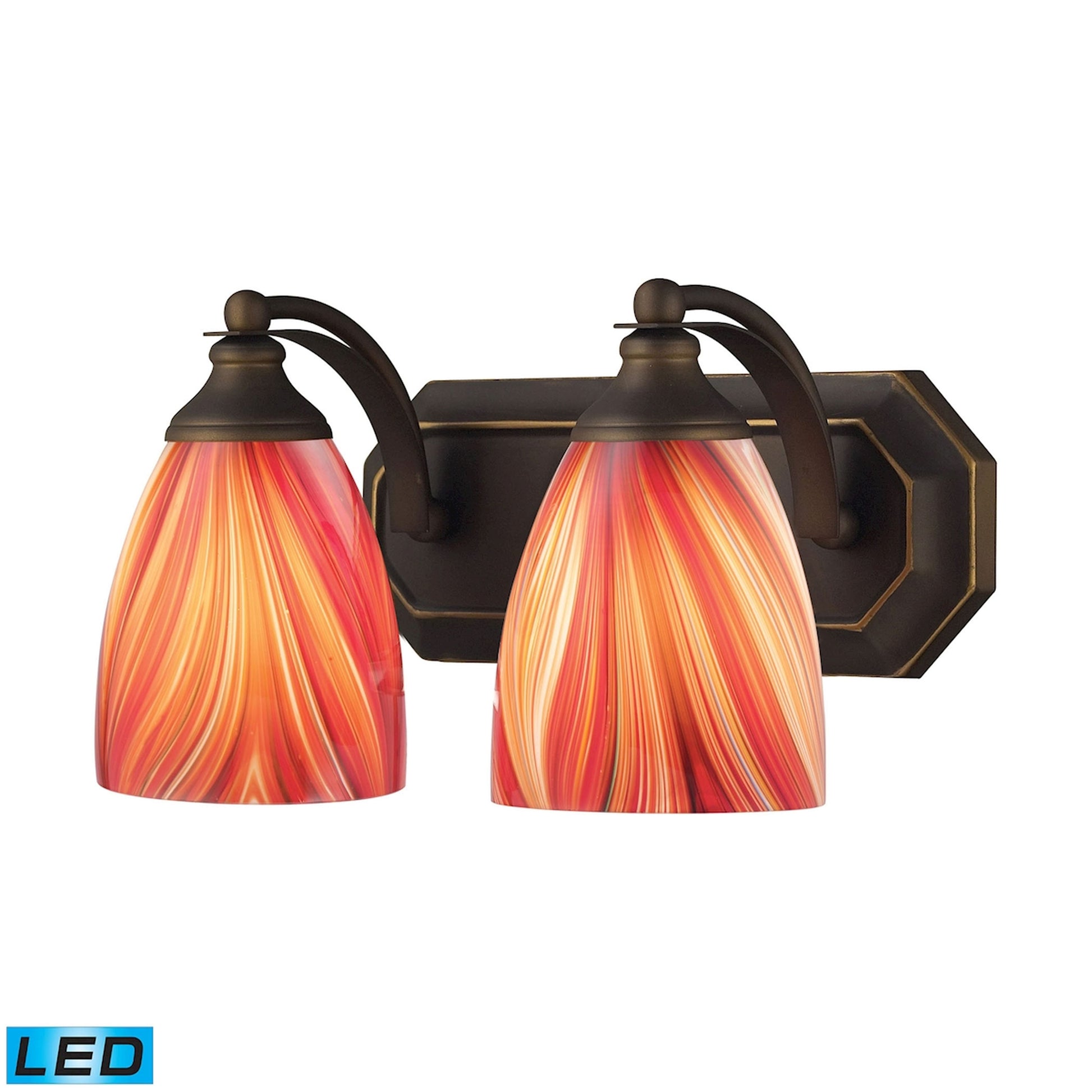 ELK SHOWROOM 570-2B-M-LED Mix-N-Match Vanity 2-Light Wall Lamp in Aged Bronze with Multi-colored Glass - Includes LED Bulbs