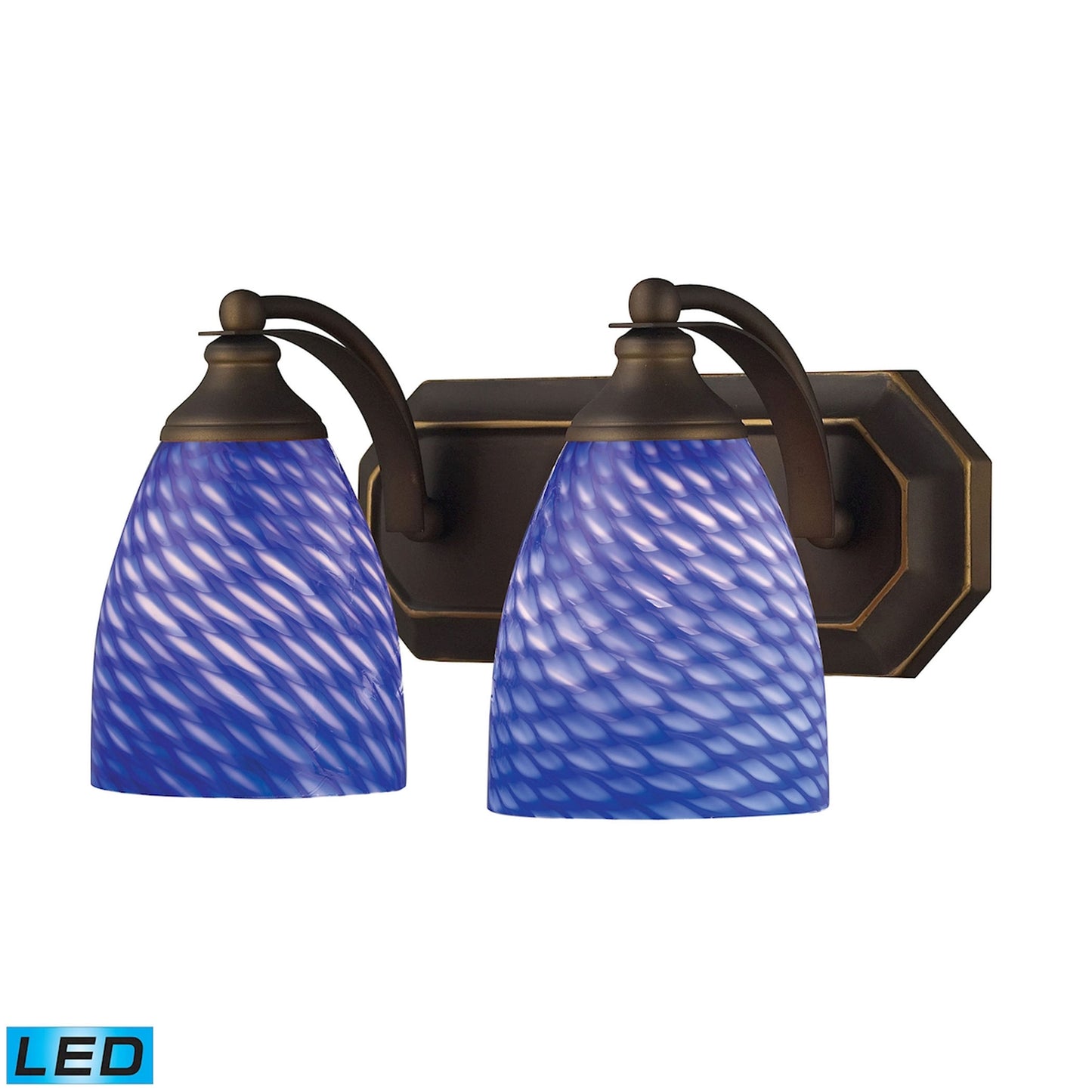 ELK SHOWROOM 570-2B-S-LED Mix-N-Match Vanity 2-Light Wall Lamp in Aged Bronze with Sapphire Glass - Includes LED Bulbs