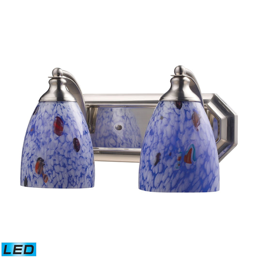 ELK SHOWROOM 570-2N-BL-LED Mix-N-Match Vanity 2-Light Wall Lamp in Satin Nickel with Starburst Blue Glass - Includes LED Bulbs