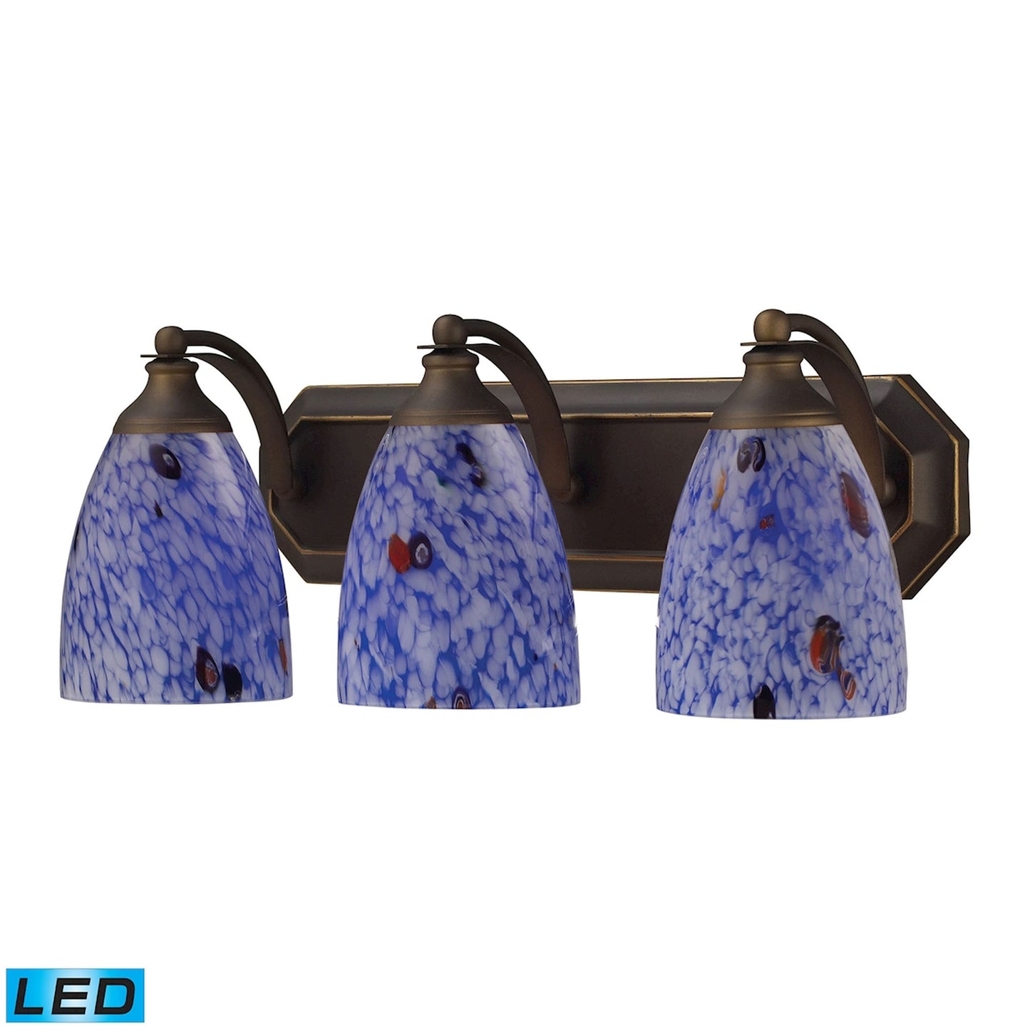 ELK SHOWROOM 570-3B-BL-LED Mix-N-Match Vanity 3-Light Wall Lamp in Aged Bronze with Starburst Blue Glass - Includes LED Bulbs