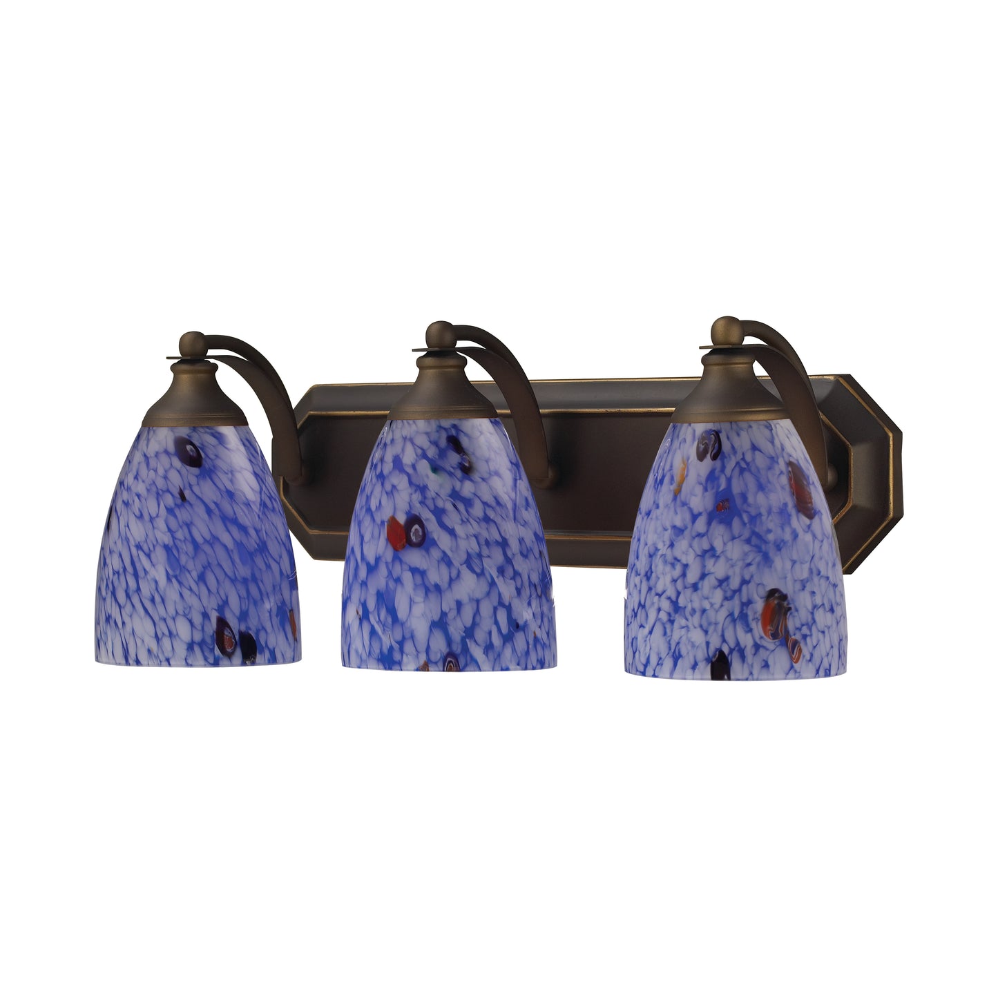 ELK SHOWROOM 570-3B-BL Mix-N-Match Vanity 3-Light Wall Lamp in Aged Bronze with Starburst Blue Glass