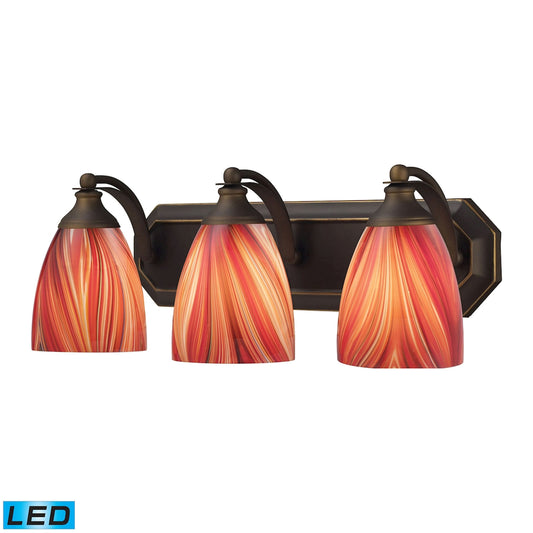 ELK SHOWROOM 570-3B-M-LED Mix-N-Match Vanity 3-Light Wall Lamp in Aged Bronze with Multi-colored Glass - Includes LED Bulbs