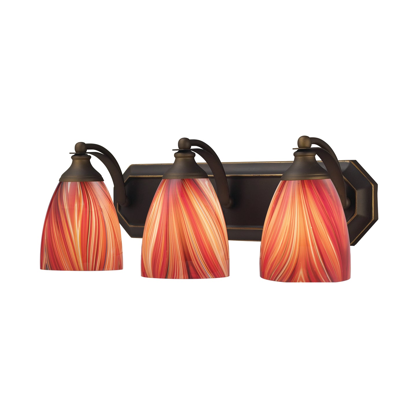 ELK SHOWROOM 570-3B-M Mix-N-Match Vanity 3-Light Wall Lamp in Aged Bronze with Multi-colored Glass