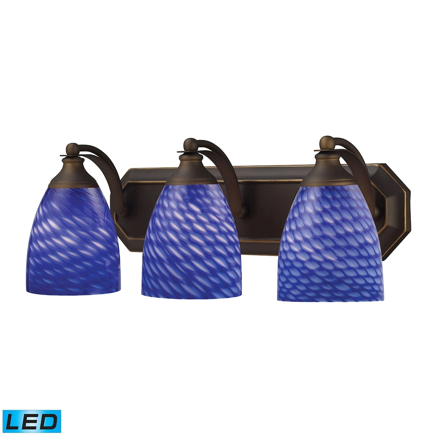 ELK SHOWROOM 570-3B-S-LED Mix-N-Match Vanity 3-Light Wall Lamp in Aged Bronze with Sapphire Glass - Includes LED Bulbs