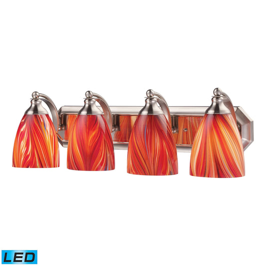 ELK SHOWROOM 570-4N-M-LED Mix-N-Match Vanity 4-Light Wall Lamp in Satin Nickel with Multi-colored Glass - Includes LED Bulbs