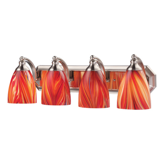 ELK SHOWROOM 570-4N-M Mix-N-Match Vanity 4-Light Wall Lamp in Satin Nickel with Multi-colored Glass