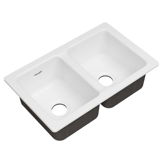 AMERICAN-STANDARD 77DB30190.308, Delancey 30 x 19-Inch Cast Iron Undermount Double-Bowl Kitchen Sink in Brilliant White