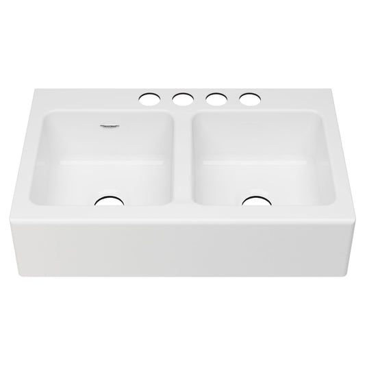 AMERICAN-STANDARD 77DB36220A.308, Delancey 36 x 22-Inch Cast Iron 4-Hole Undermount Double-Bowl Apron Front Kitchen Sink in Brilliant White
