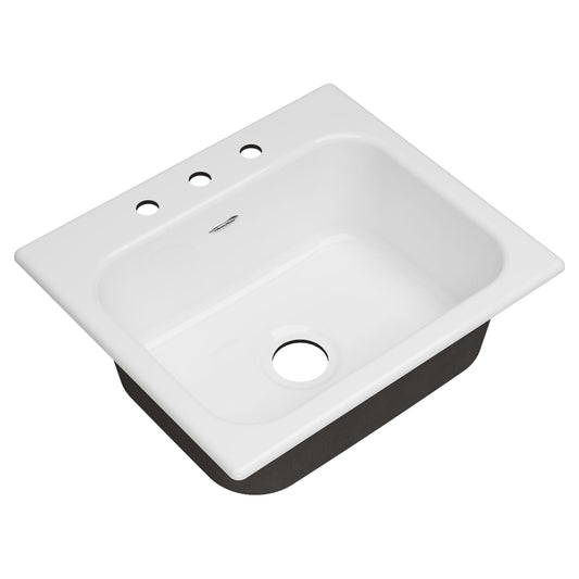 AMERICAN-STANDARD 77SB25223.308, Quince 25 x 22-Inch Cast Iron 3-Hole Drop-In Single-Bowl Kitchen Sink in Brilliant White