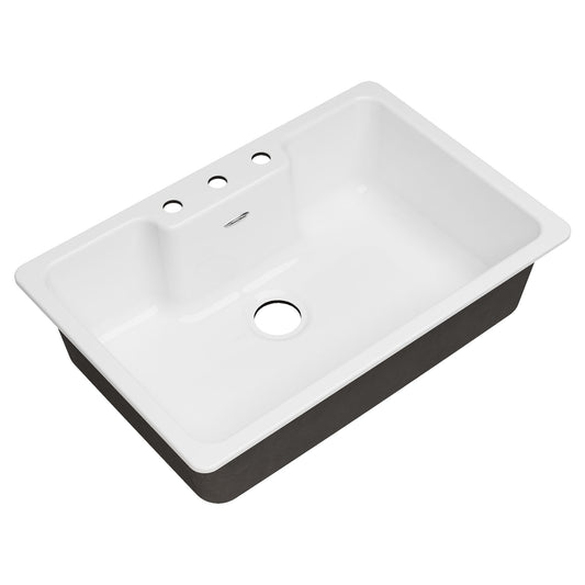 AMERICAN-STANDARD 77SB33223.308, Quince 33 x 22-Inch Cast Iron 3-Hole Drop-In Single-Bowl Kitchen Sink in Brilliant White
