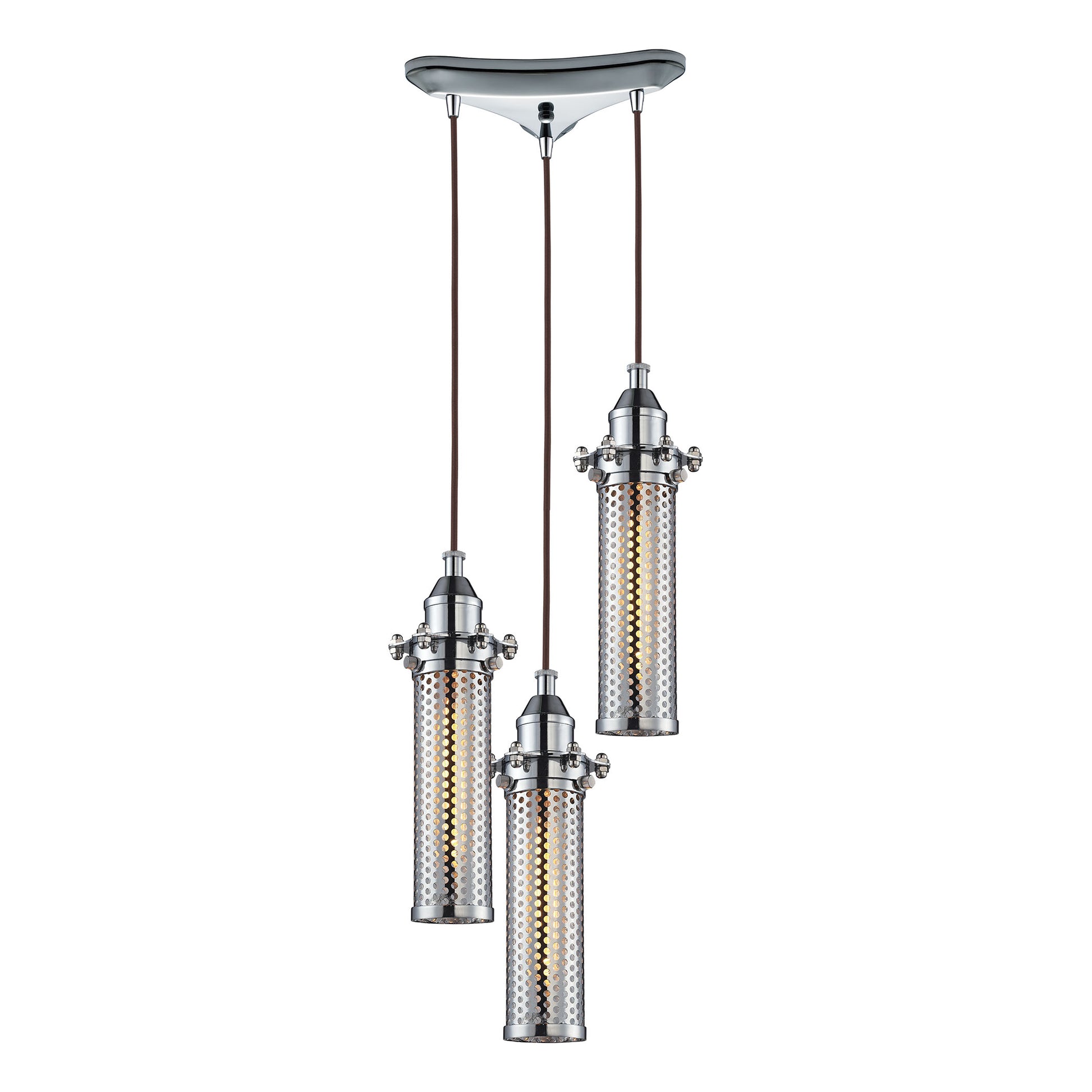 ELK SHOWROOM 66315/3 Fulton 3-Light Triangular Pendant Fixture in Polished Chrome with Perforated Metal Shade