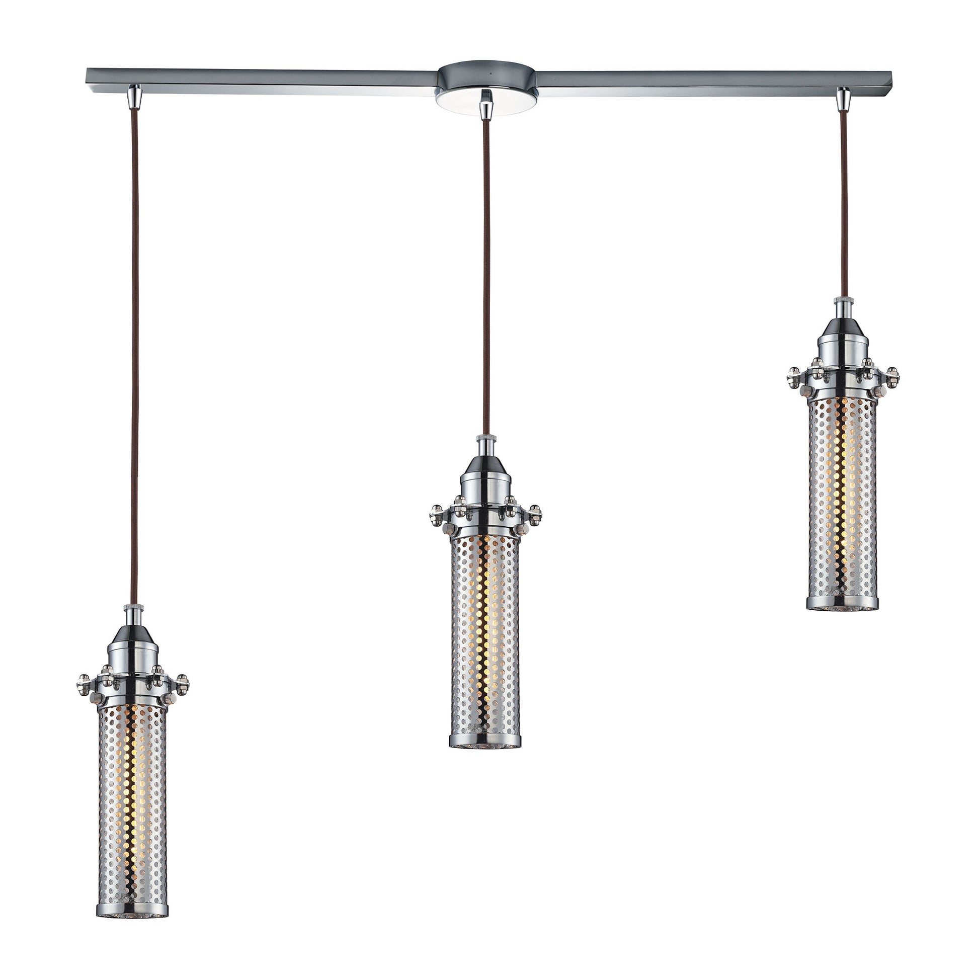 ELK SHOWROOM 66315/3L Fulton 3-Light Linear Pendant Fixture in Polished Chrome with Perforated Metal Shade