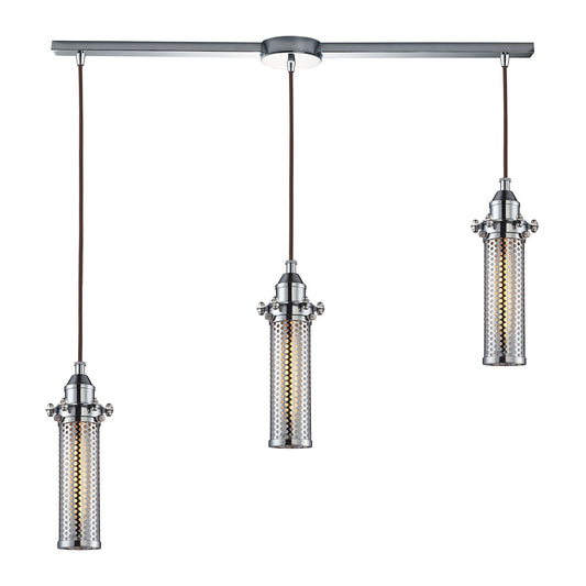 ELK SHOWROOM 66315/3L Fulton 3-Light Linear Pendant Fixture in Polished Chrome with Perforated Metal Shade