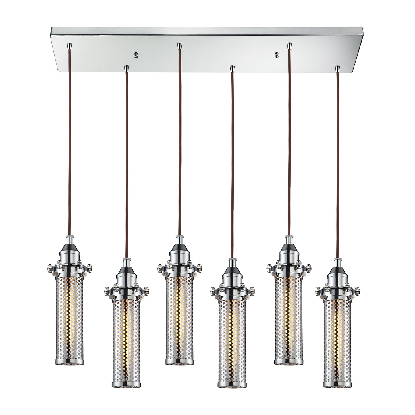 ELK SHOWROOM 66315/6RC Fulton 6-Light Rectangular Pendant Fixture in Polished Chrome with Perforated Metal Shade