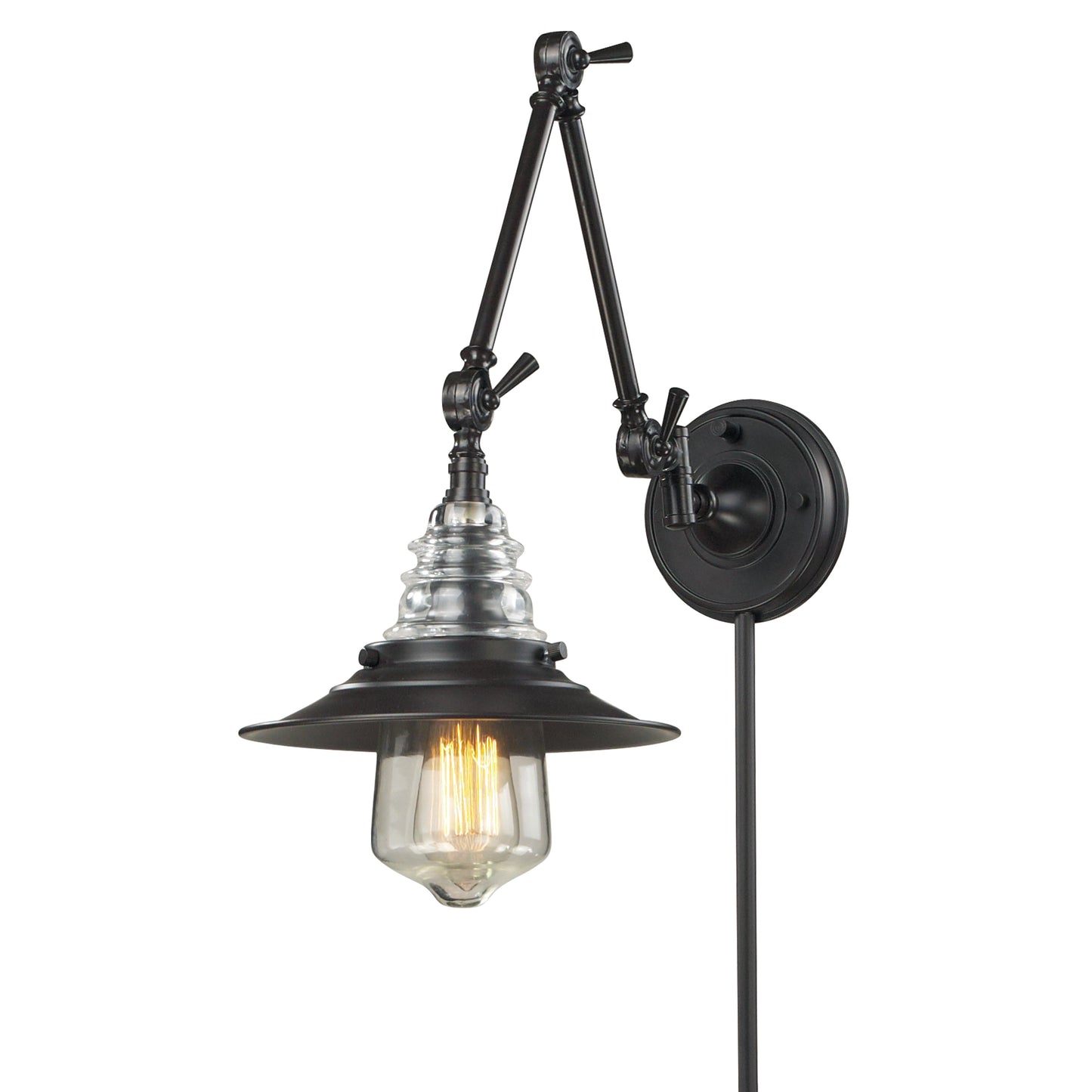 ELK SHOWROOM 66816-1 Insulator Glass 1-Light Swingarm Wall Lamp in Oiled Bronze