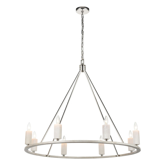 ELK SHOWROOM 69349/8 White Stone 39'' Wide 8-Light Chandelier - Polished Nickel