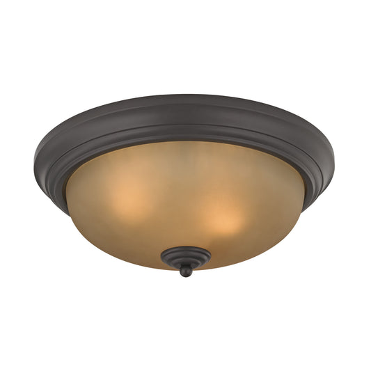 THOMAS 7013FM/10 Huntington 3-Light Flush Mount in Oil Rubbed Bronze with Light Amber Glass