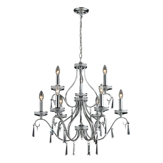 ELK SHOWROOM 82056/6+3 9-Light Crystal Pendant in Clear and Chrome