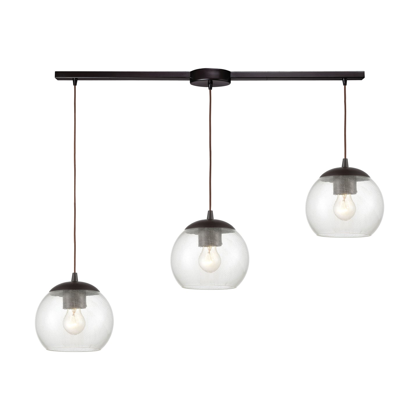 ELK SHOWROOM 85210/3L Kendal 3-Light Linear Mini Pendant Fixture in Oil Rubbed Bronze with Patterned Clear Glass