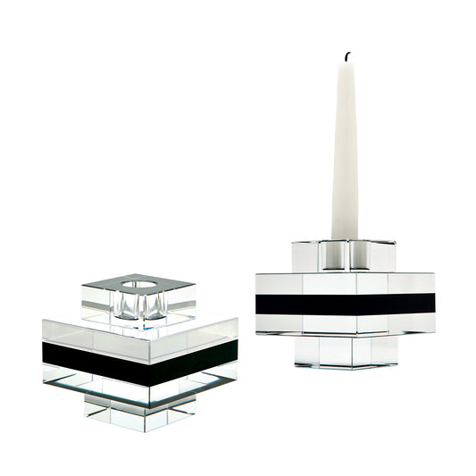 ELK SIGNATURE 980018/S2 Tuxedo Crystal Pedestal Candleholders (Set of 2) - Square