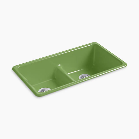 Kohler K-5312-34 Iron/Tones Smart Divide 33 In. Top-/Undermount Double-Bowl Kitchen Sink In Fresh Green