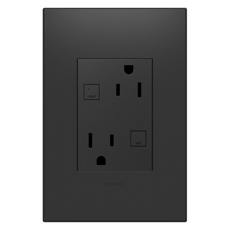 LEGRAND AGFTR2153G4 ADORNE  Plus Size Tamper-Resistant 15A Duplex Self-Test GFCI Receptacles, Graphite