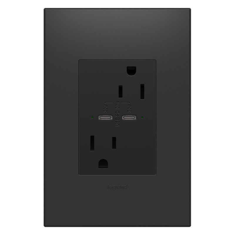 LEGRAND ARTRUSB15PD30G4 ADORNE  15A Tamper-Resistant Ultra-Fast Plus Power Delivery USB Type-C/C Outlet, Plus-Size, Graphite