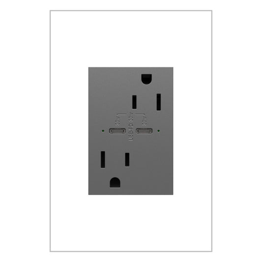 LEGRAND ARTRUSB15PD30M4 ADORNE  15A Tamper-Resistant Ultra-Fast Plus Power Delivery USB Type-C/C Outlet, Plus-Size, Magnesium