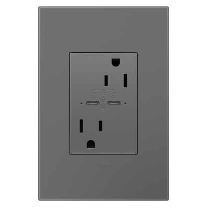 LEGRAND ARTRUSB15PD30M4 ADORNE  15A Tamper-Resistant Ultra-Fast Plus Power Delivery USB Type-C/C Outlet, Plus-Size, Magnesium