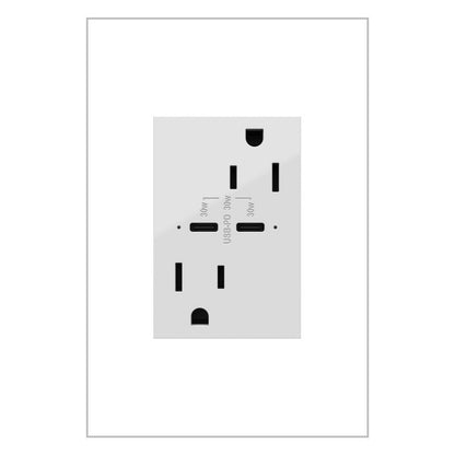 LEGRAND ARTRUSB15PD30W4 ADORNE  15A Tamper-Resistant Ultra-Fast Plus Power Delivery USB Type-C/C Outlet, Plus-Size, White