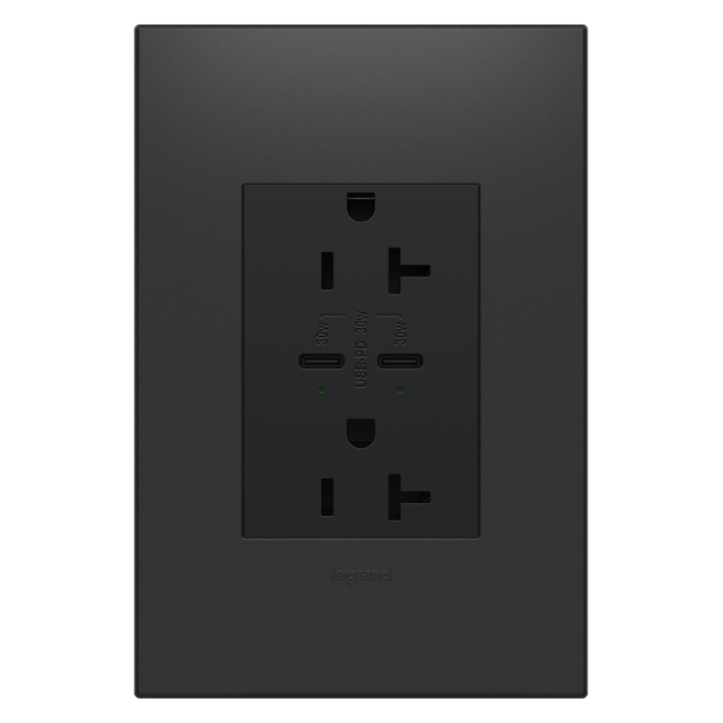 LEGRAND ARTRUSB20PD30G4 ADORNE  20A Tamper-Resistant Ultra-Fast Plus Power Delivery USB Type-C/C Outlet, Plus-Size, Graphite