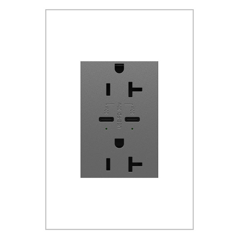 LEGRAND ARTRUSB20PD30M4 ADORNE  20A Tamper-Resistant Ultra-Fast Plus Power Delivery USB Type-C/C Outlet, Plus-Size, Magnesium