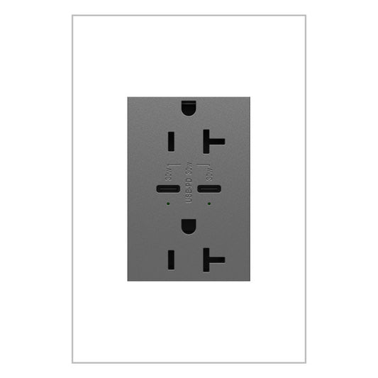 LEGRAND ARTRUSB20PD30M4 ADORNE  20A Tamper-Resistant Ultra-Fast Plus Power Delivery USB Type-C/C Outlet, Plus-Size, Magnesium