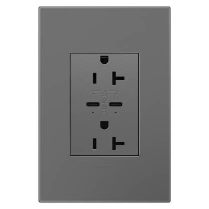 LEGRAND ARTRUSB20PD30M4 ADORNE  20A Tamper-Resistant Ultra-Fast Plus Power Delivery USB Type-C/C Outlet, Plus-Size, Magnesium