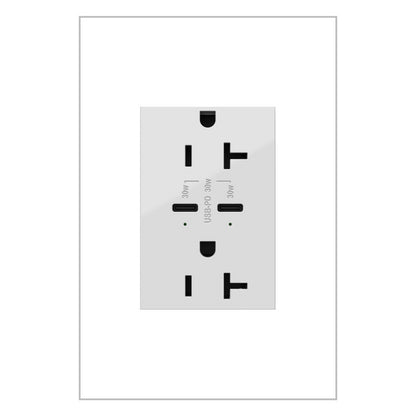 LEGRAND ARTRUSB20PD30W4 ADORNE  20A Tamper-Resistant Ultra-Fast Plus Power Delivery USB Type-C/C Outlet, Plus-Size, White