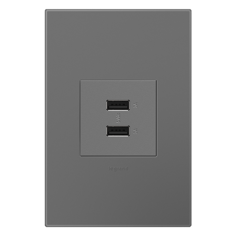 LEGRAND ARUSB2AA6M4 ADORNE  Ultra-Fast USB Type-A/A Outlet Module, Magnesium