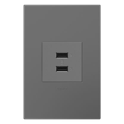 LEGRAND ARUSB2AA6M4 ADORNE  Ultra-Fast USB Type-A/A Outlet Module, Magnesium