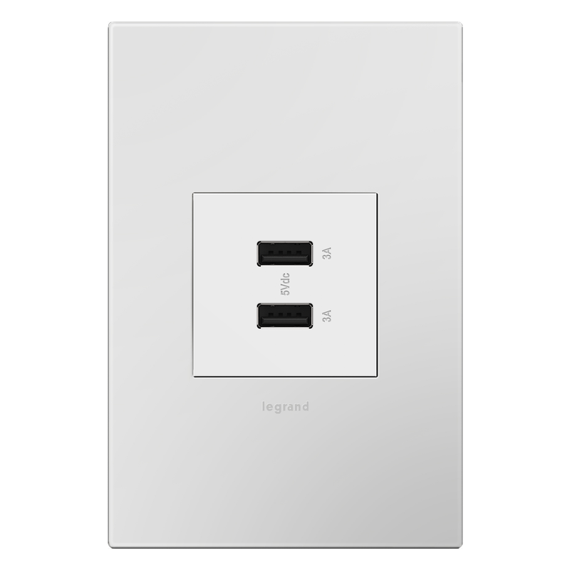 LEGRAND ARUSB2AA6W4 ADORNE  Ultra-Fast USB Type-A/A Outlet Module, White