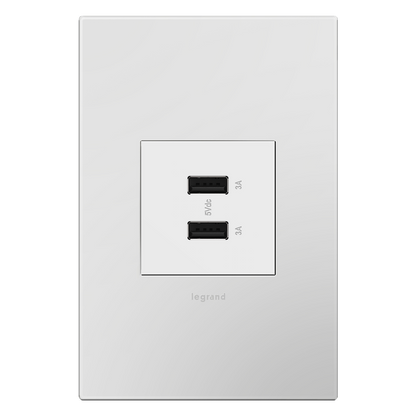 LEGRAND ARUSB2AA6W4 ADORNE  Ultra-Fast USB Type-A/A Outlet Module, White