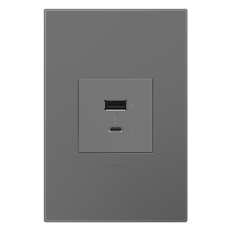 LEGRAND ARUSB2AC6M4 ADORNE  Ultra-Fast USB Type-A/C Outlet Module, Magnesium