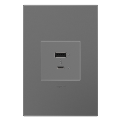 LEGRAND ARUSB2AC6M4 ADORNE  Ultra-Fast USB Type-A/C Outlet Module, Magnesium