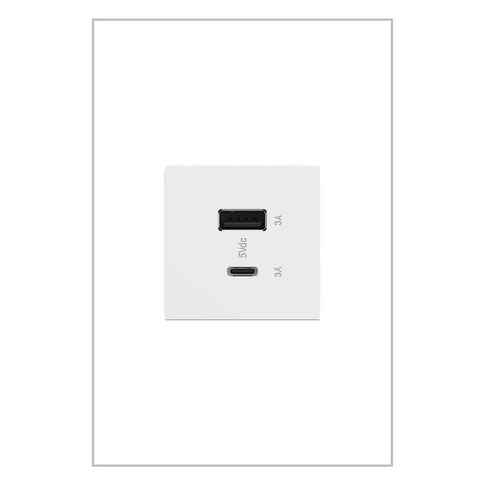 LEGRAND ARUSB2AC6W4 ADORNE  Ultra-Fast USB Type-A/C Outlet Module, White