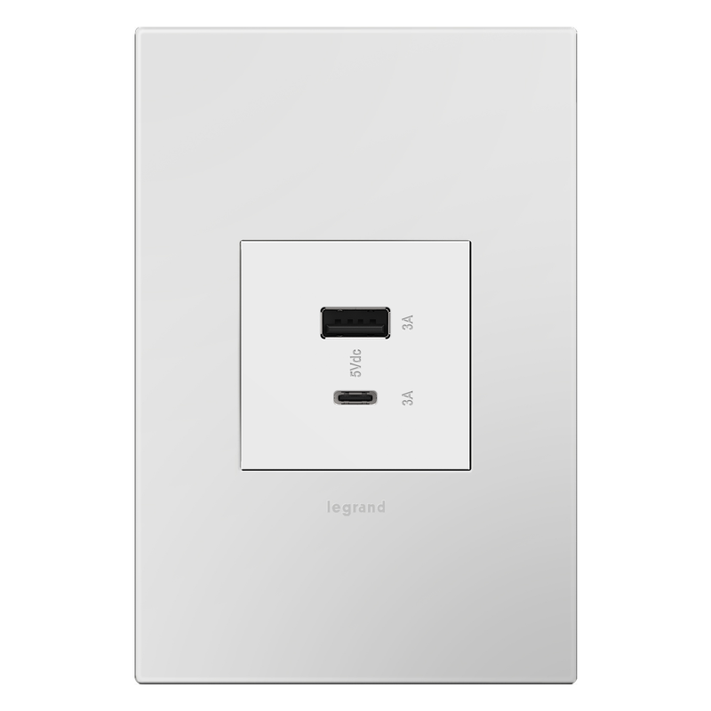 LEGRAND ARUSB2AC6W4 ADORNE  Ultra-Fast USB Type-A/C Outlet Module, White
