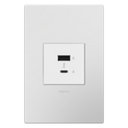 LEGRAND ARUSB2AC6W4 ADORNE  Ultra-Fast USB Type-A/C Outlet Module, White